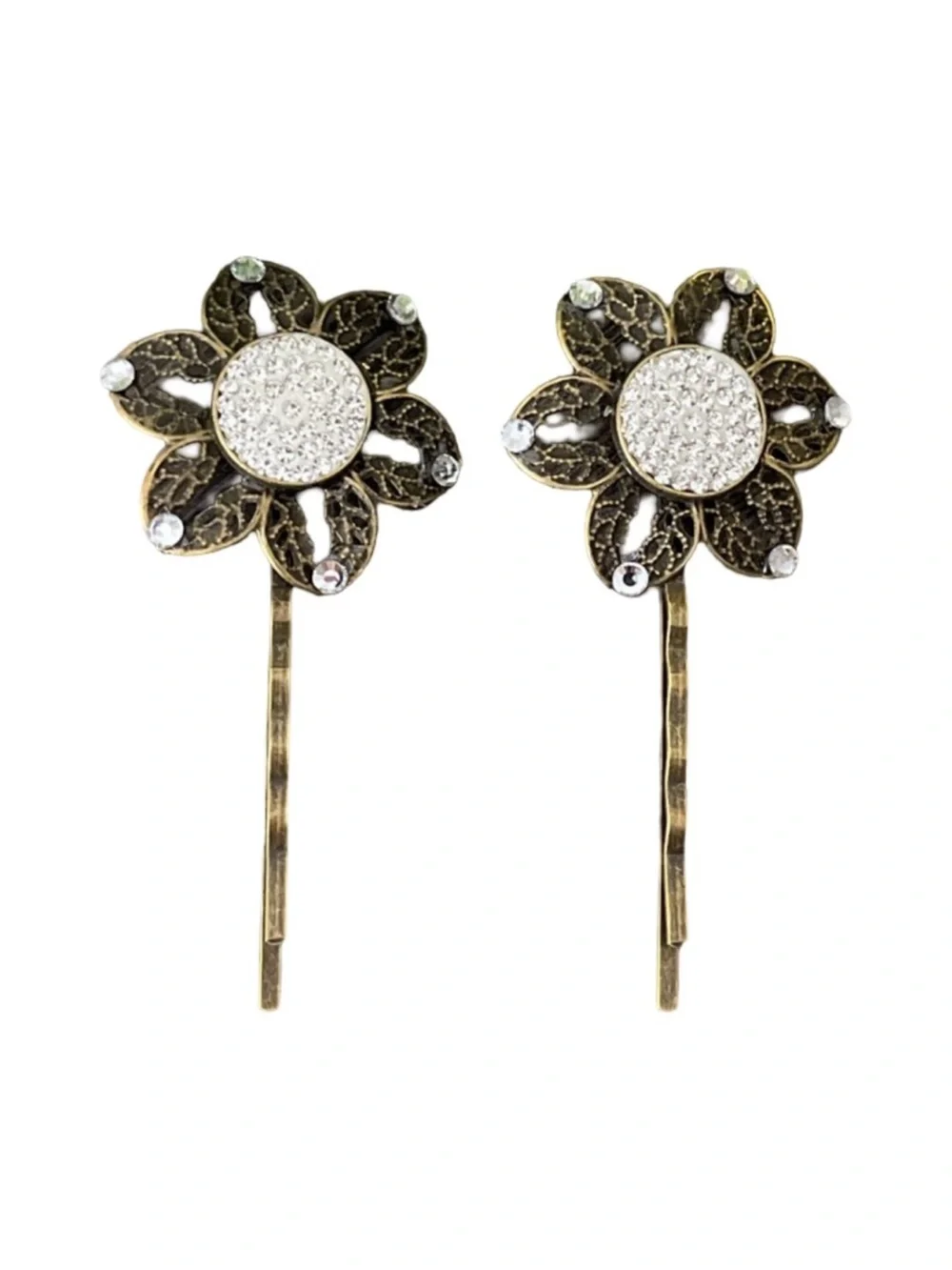 Vintage-Inspired Gold Flower Crystal Bobby Pins - Set of 2 FINAL PRICE DROP